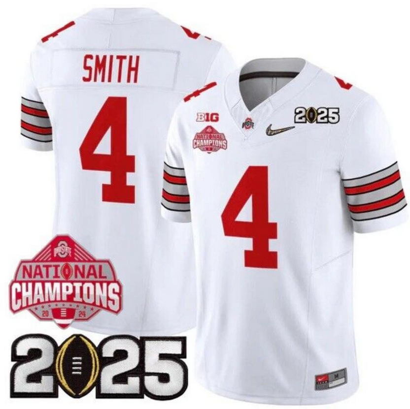 Ohio State Buckeyes #4 Smith white  2024 national champions Nike ncaa jersey